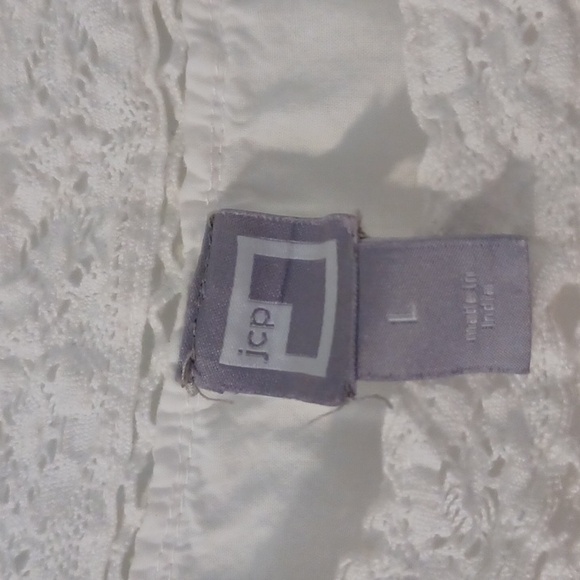 JCP womens white blouse lace on sleeves and bottom size L 100% cotton - Picture 4 of 6